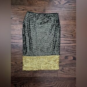NWOT Deep Olive Green and Gold Sequin Skirt